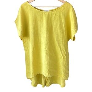 Terzo Millennio Italy 100% Linen Hi-Lo Tunic Top Chartreuse Yellow Sz M